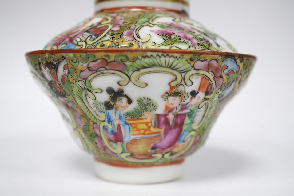 A Chinese crackle-glaze censer and two tea bowls and covers, censer 10cm wide. Condition - good